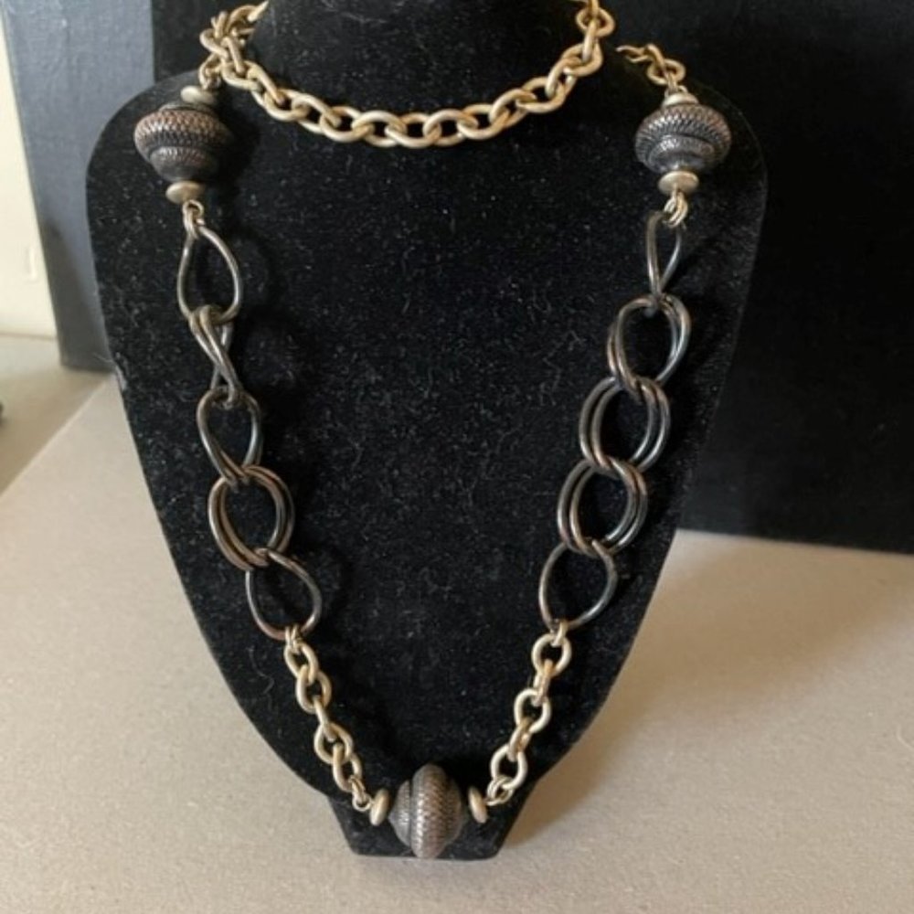 Liz Claiborn Multi Tone Chain and Beads Long 34" length with a 2.5" Extender